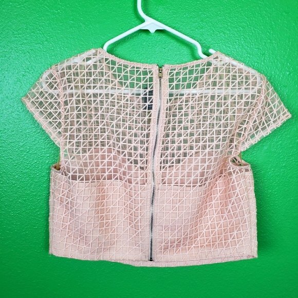 Gianni Bini Pink Sheer Mesh Crop Top Size 12 - Picture 8 of 11